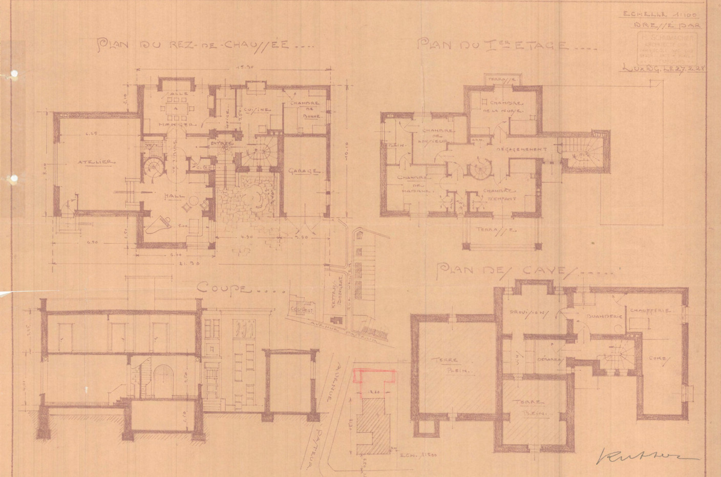 Plans des espaces intérieurs (1928) par Hubert Schumacher. (Photo: D.R.)