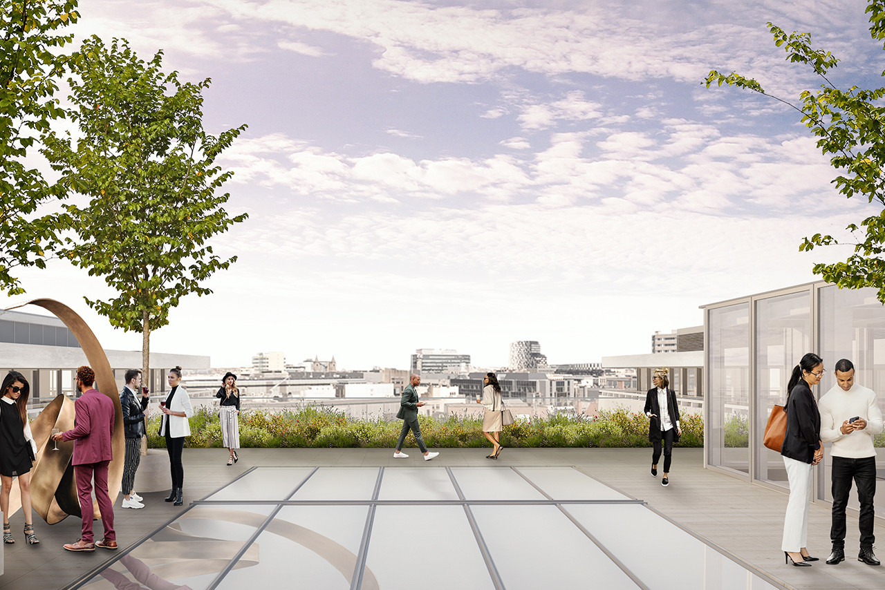 La toiture du bâtiment sera accessible, créant un nouveau rooftop à Bruxelles. (Illustration: A2M, Moreno Architecture & Associés)