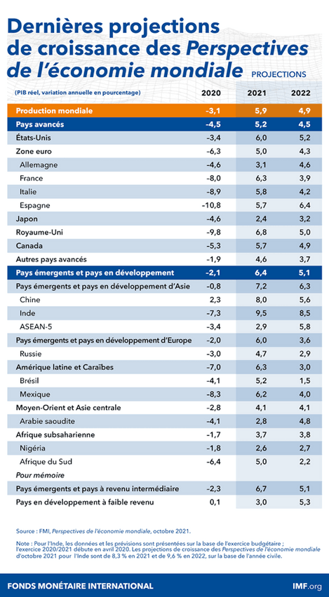 Les perspectives détaillées de croissance du Fonds monétaire international. (Image: FMI)
