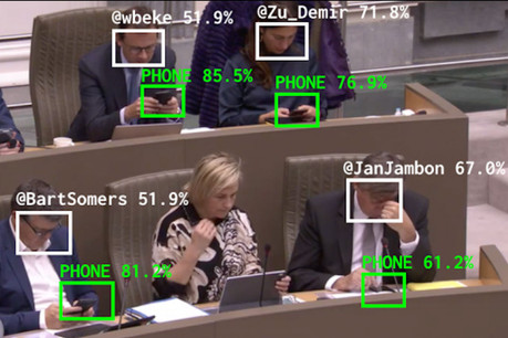 L’intelligence artificielle reconnaît les smartphones et écrans et calcule le temps passé par le député sur son appareil. (Photo: The Flemish Scrollers)