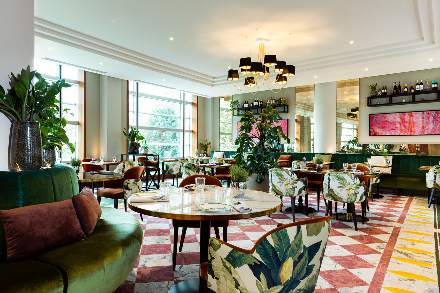 The bright, green décor by Philippe Capron at Radici. (Photo: Radici)