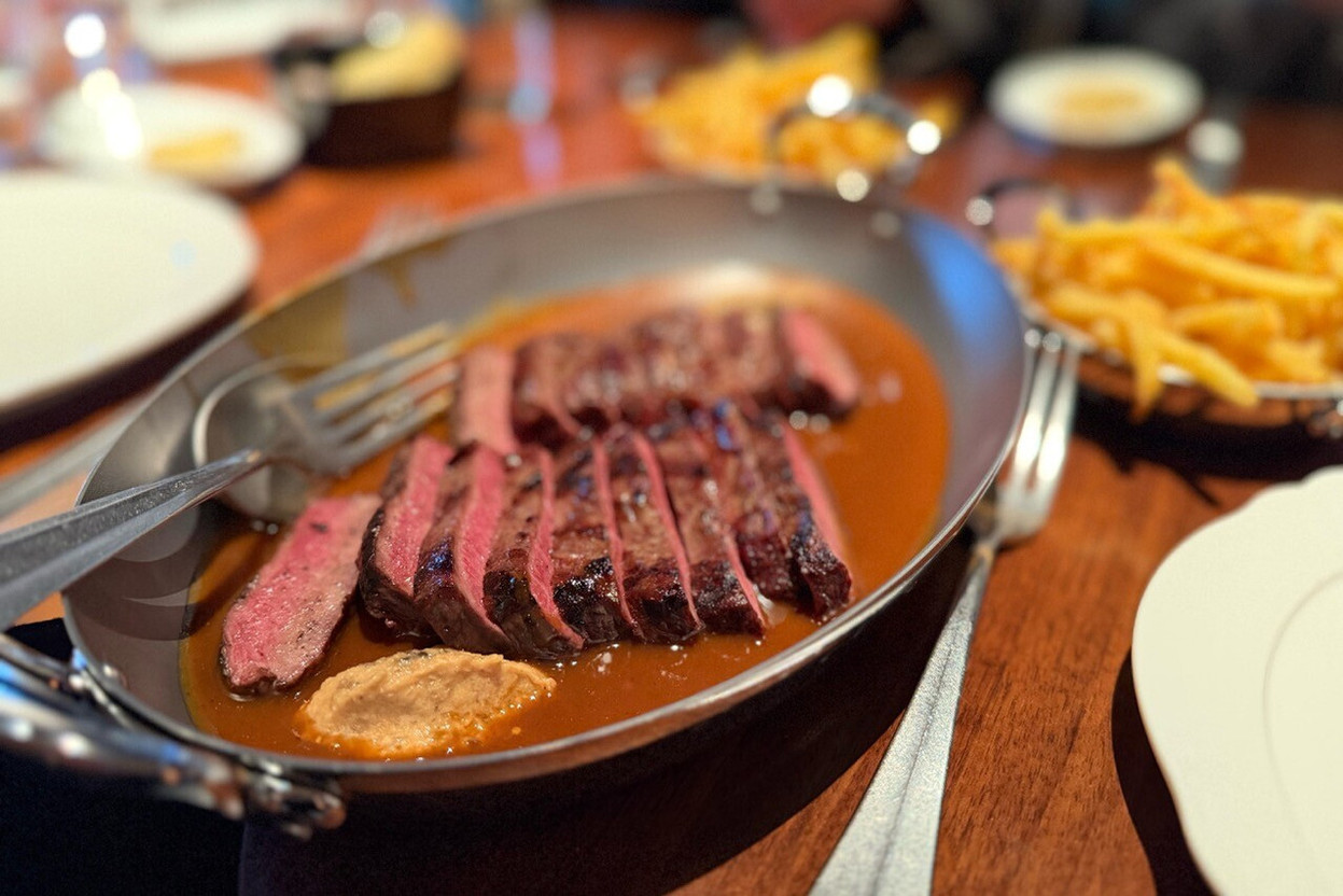The chuck steak cooked in the Josper oven at Specto, where Cyril Molard’s signature sauces are served. Photo: Paperjam