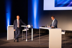 Richard Garland (Ninety One) and Neil Wise (Clearstream) at the Clearstream Fund Summit, Kirchberg Kinepolis, 10 October 2024. Photo: Eva Krins/Maison Moderne