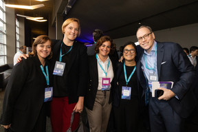 Leire Zirion Corres (BNP Paribas), Vera Fee Dangendorf (Edmond de Rothschild), Elisa Alonso Sanz (Kneip), Ngoc Phung Lu-Ruchow (Pandoo) and Daniel Engel (Edmond de Rothschild) at the Clearstream Fund Summit, Kirchberg Kinepolis, 10 October 2024. Photo: Eva Krins/Maison Moderne
