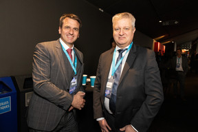 Georg Pfister (UBS) and Eric Chartry (Northern Trust) at the Clearstream Fund Summit, Kirchberg Kinepolis, 10 October 2024. Photo: Eva Krins/Maison Moderne
