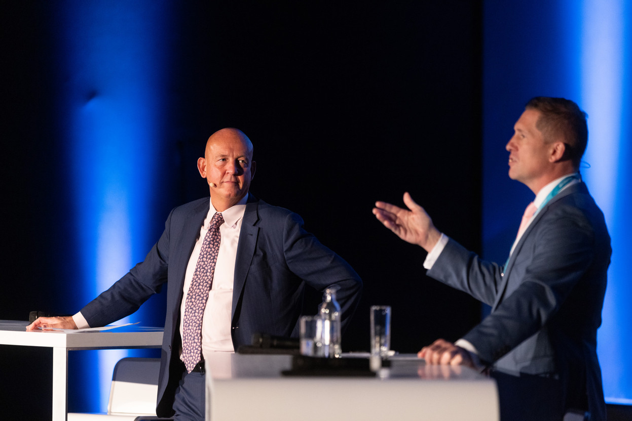 Paperjam attended a Q&A session called “Consolidation in the industry--the gap between the best and the rest” at the Clearstream Fund Summit at Kinepolis in Kirchberg on 10 October 2024. Pictured: Richard Garland (Ninety One) and Neil Wise (Clearstream Fund Services). Photo: Eva Krins/Maison Moderne