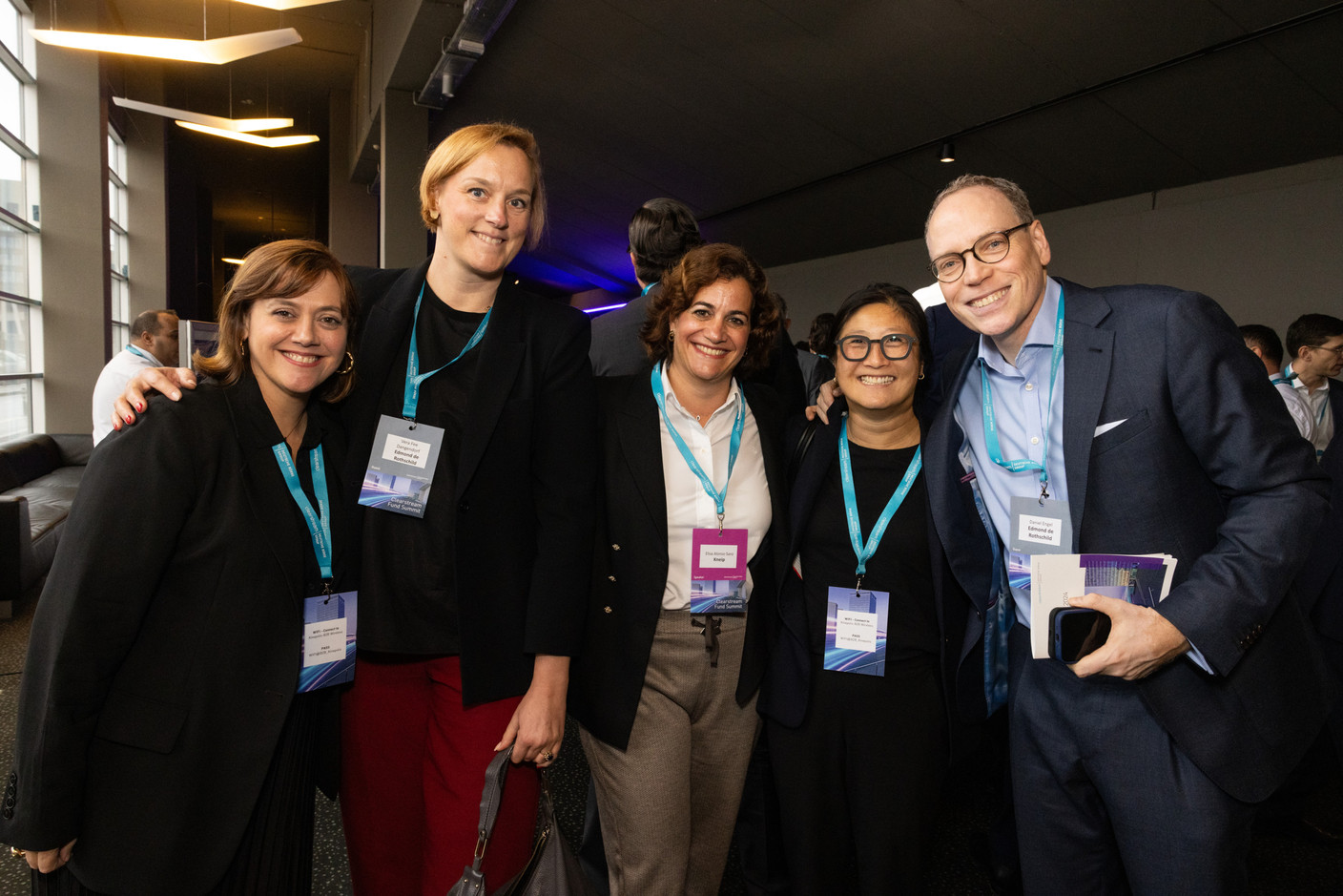 Leire Zirion Corres (BNP Paribas), Vera Fee Dangendorf (Edmond de Rothschild), Elisa Alonso Sanz (Kneip), Ngoc Phung Lu-Ruchow (Pandoo) and Daniel Engel (Edmond de Rothschild) at the Clearstream Fund Summit, Kirchberg Kinepolis, 10 October 2024. Photo: Eva Krins/Maison Moderne