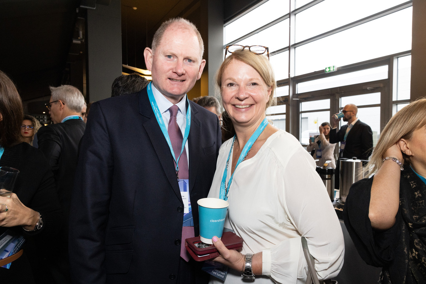 Noel Fessey (Third Watch) and Rachel Treece (Henka Institute) at the Clearstream Fund Summit, Kirchberg Kinepolis, 10 October 2024. Photo: Eva Krins/Maison Moderne