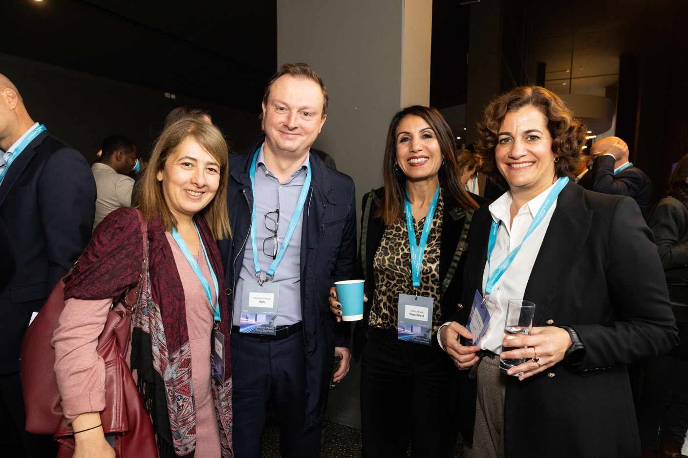 Nassera Belkalem (HSBC), Sebastien Rouyr (IFDS), Fatiha Charti (State Street) and Elisa Alonso Sanz (Kneip) at the Clearstream Fund Summit, Kirchberg Kinepolis, 10 October 2024. Photo: Eva Krins/Maison Moderne