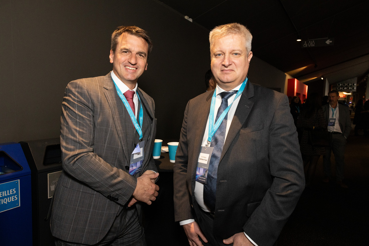 Georg Pfister (UBS) and Eric Chartry (Northern Trust) at the Clearstream Fund Summit, Kirchberg Kinepolis, 10 October 2024. Photo: Eva Krins/Maison Moderne