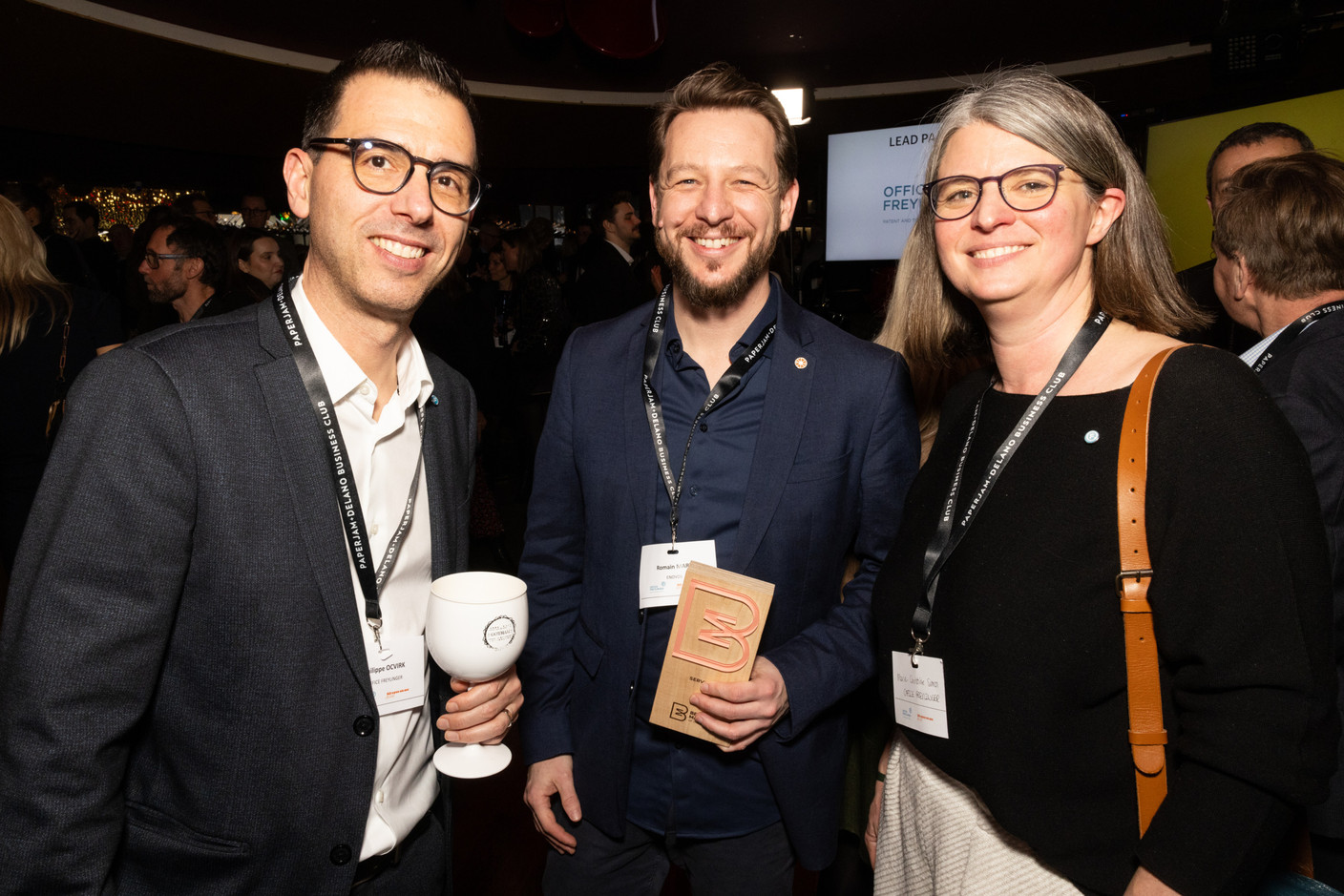 Philippe Ocvirk, Romain Mary (Enovos) et Marie-Christine Simon (Office Freylinger). (Photo: Eva Krins / Maison Moderne)