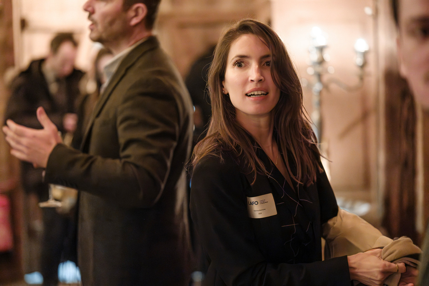 Kahina Amriche (ECP) au cocktail d'hiver de la Lafo à la Brasserie Schuman, le 11 février 2025. (Photo: Pancake! Photographie)
