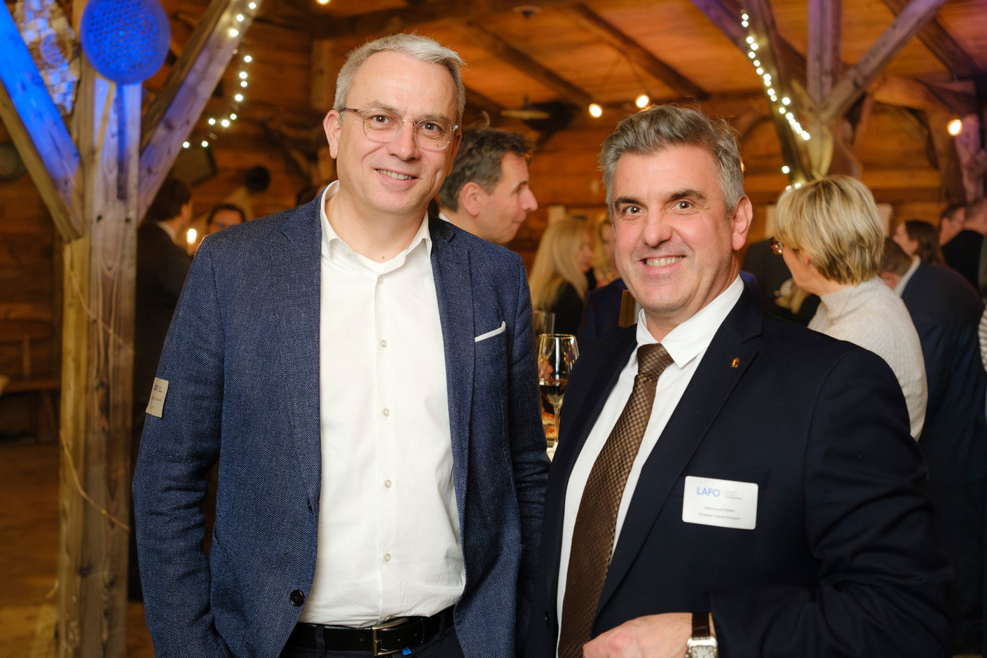 Pascal Kayser (ECP) et Stéphane Di Maria (European Capital Partners) au cocktail d'hiver de Lafo à la Brasserie Schuman, le 11 février 2025. (Photo: Pancake! Photographie)