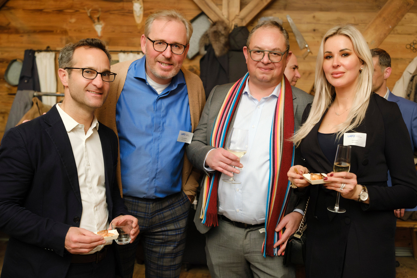 Jean-Guibert Mahy (Consul honoraire désigné de la République du Salvador), François Brouxel (Brouxel & Rabia), Pierre de Backer (Deynecourt), Olivia Koziol (Deynecourt) lors du cocktail d'hiver de Lafo à la Brasserie Schuman, le 11 février 2025. (Photo: Pancake! Photographie)