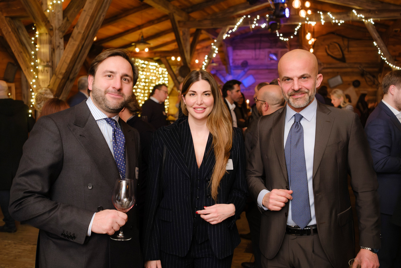 Christian Di Carlo (Quintet), Francesca Epifania (FEI), Francesco Cometa (BEI) au cocktail d'hiver de Lafo à la Brasserie Schuman, le 11 février 2025. (Photo: Pancake! Photographie)