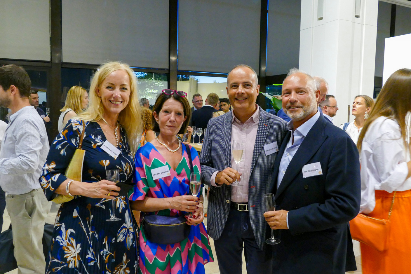 Beatrix Charlier (left), founder and CEO of P’OP;  Vinciane Grevesse, district governor elect of Rotary District 2160; Frédéric Dehalu, Conseiller at CSSF; Luc Schroeder (right), director at Mob-Art Studio.   Photo: Rotary Club Luxembourg Hearts 