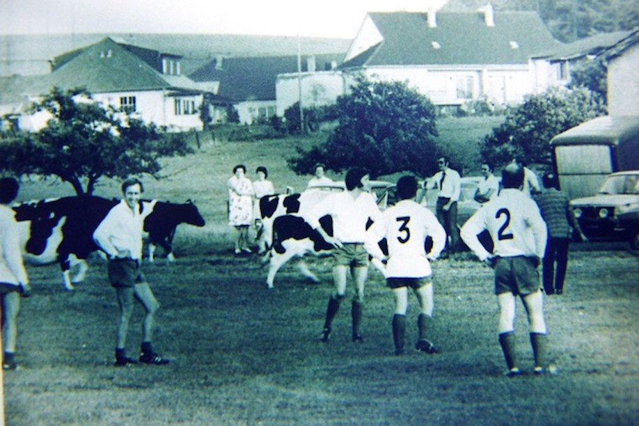 Rugby Club Luxembourg’s first match was played on a cow field in Moutfort, in 1973. Photo courtesy of Rugby Club Luxembourg