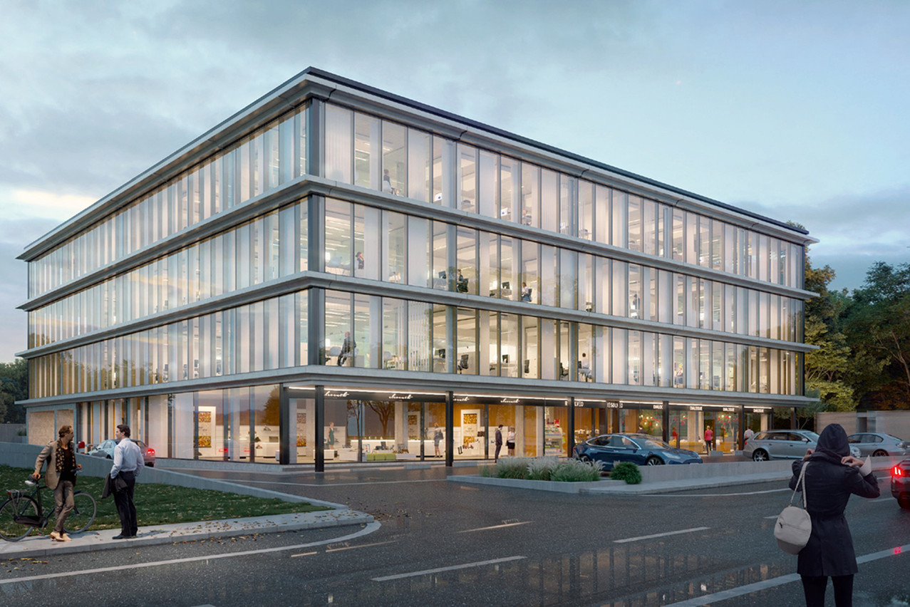 Situé à Contern, BLISS (Rodolphe Mertens Architects), immeuble de bureaux mis en location, possède une surface de 5 400 m² hors sol et presque autant sous la terre.  Soludec S.A