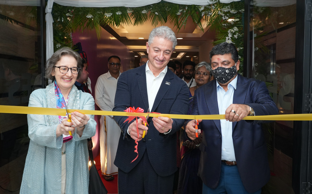 SES CEO Adel Al-Saleh (centre) recently inaugurated the company’s new office in Chennai, India, located on the 40-acre DLF tech campus in Chennai’s Cyber City. Photo: SES