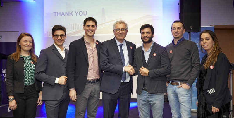 Le ministre des Finances, Pierre Gramegna, et les dirigeants de Satispay. (Photo: Lhoft)