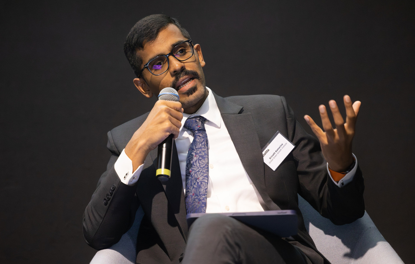 Srinath Komarina (GGGI) spoke on the panel "Supporting economic growth beyond the EU” at Deloitte’s sustainable finance conference, 18 April 2024. Photo: Guy Wolff/Maison Moderne