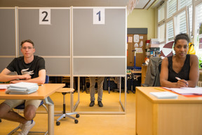 Election workers are seen at a polling station in Ettelbruck, 11 June 2023. Photo: Nader Ghavami