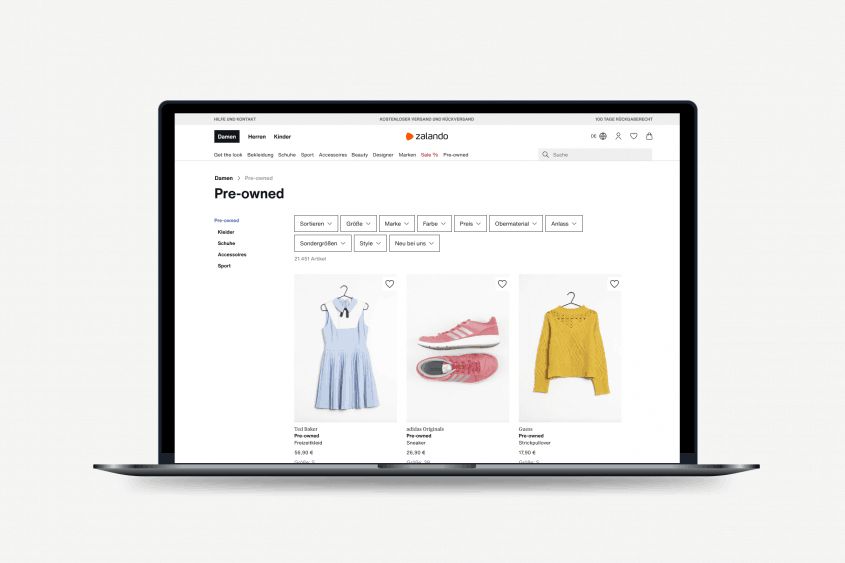Zalando Pre-Owned est une initiative lancée par Zalando en 2020 qui permet aux clients d’acheter et de vendre des vêtements et accessoires de seconde main en excellent état, issus de plus de 3.000 marques, directement sur la plateforme Zalando. (Photo: Zalando SE)