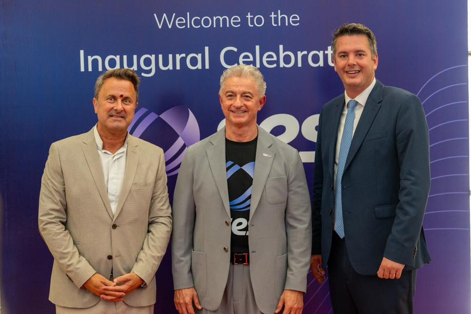 Xavier Bettel, Adel Al-Saleh and Lex Delles were in India on Tuesday for the opening of SES’s new campus. (Photo: MAE Luxembourg)