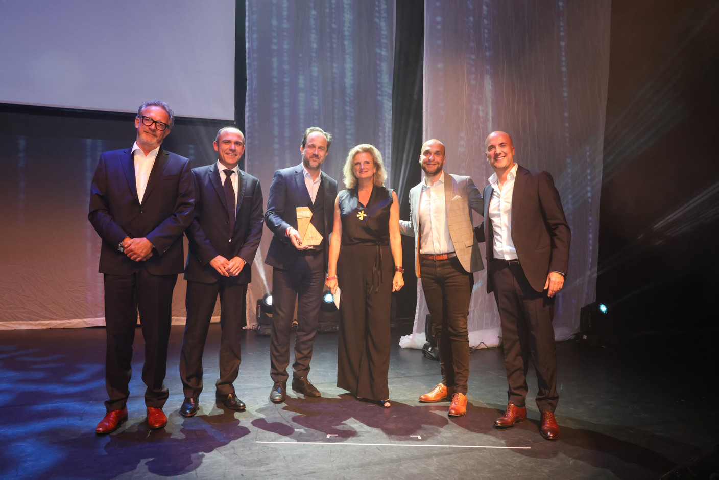 Tatiana Fabeck (Fabeck Architects), the team representing the Wooden building (IKO Real Estate & BPI Real Estate) and Tehdi Babigeon (Inowai). Photo: Eva Krins/Maison Moderne