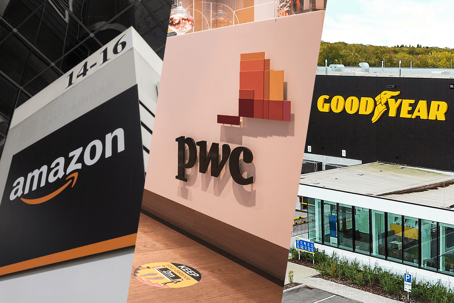 Amazon, PWC and Goodyear, the top three American companies by headcount in Luxembourg, employ a total of over 11,500 individuals in the grand duchy. Archive photos: Maison Moderne and Goodyear; Montage: Maison Moderne