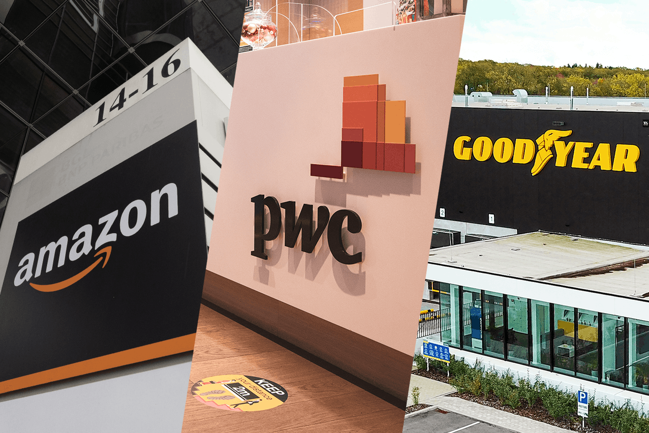 Amazon, PWC and Goodyear, the top three American companies by headcount in Luxembourg, employ a total of over 11,500 individuals in the grand duchy. Archive photos: Maison Moderne and Goodyear; Montage: Maison Moderne