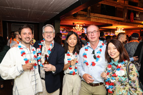 Jauffrey Bareille (Confucius Institute at the University of Luxembourg), on left, Qingyuan Nie (University of Luxembourg), on right, seen during the Delano summer party, 13 July 2023. Photo: Marie Russillo/Maison Moderne