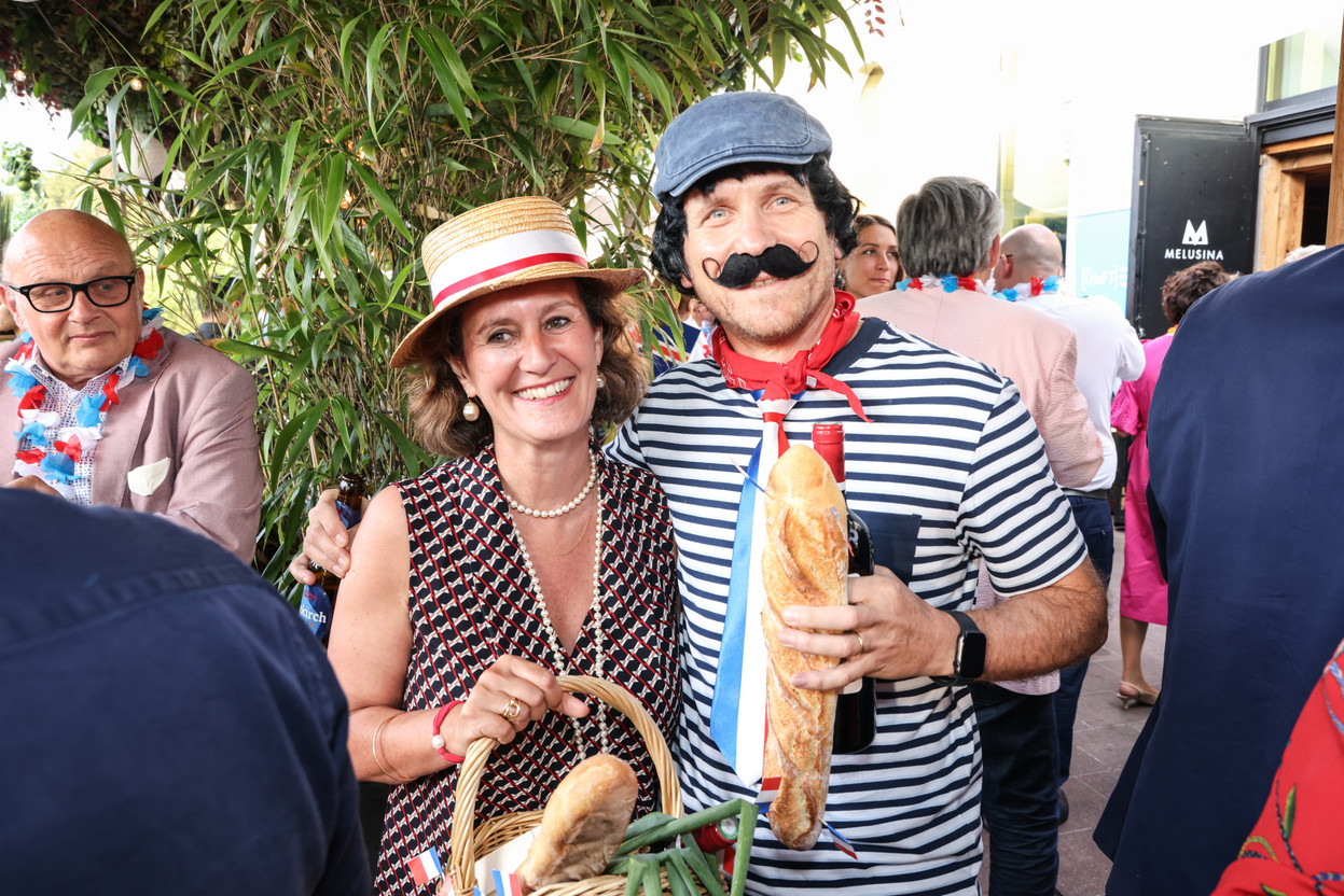Sandrine Lapointe (Luxrelo) and Stephane Compain (Luxrelo), seen during the Delano summer party, 13 July 2023. Photo: Marie Russillo/Maison Moderne