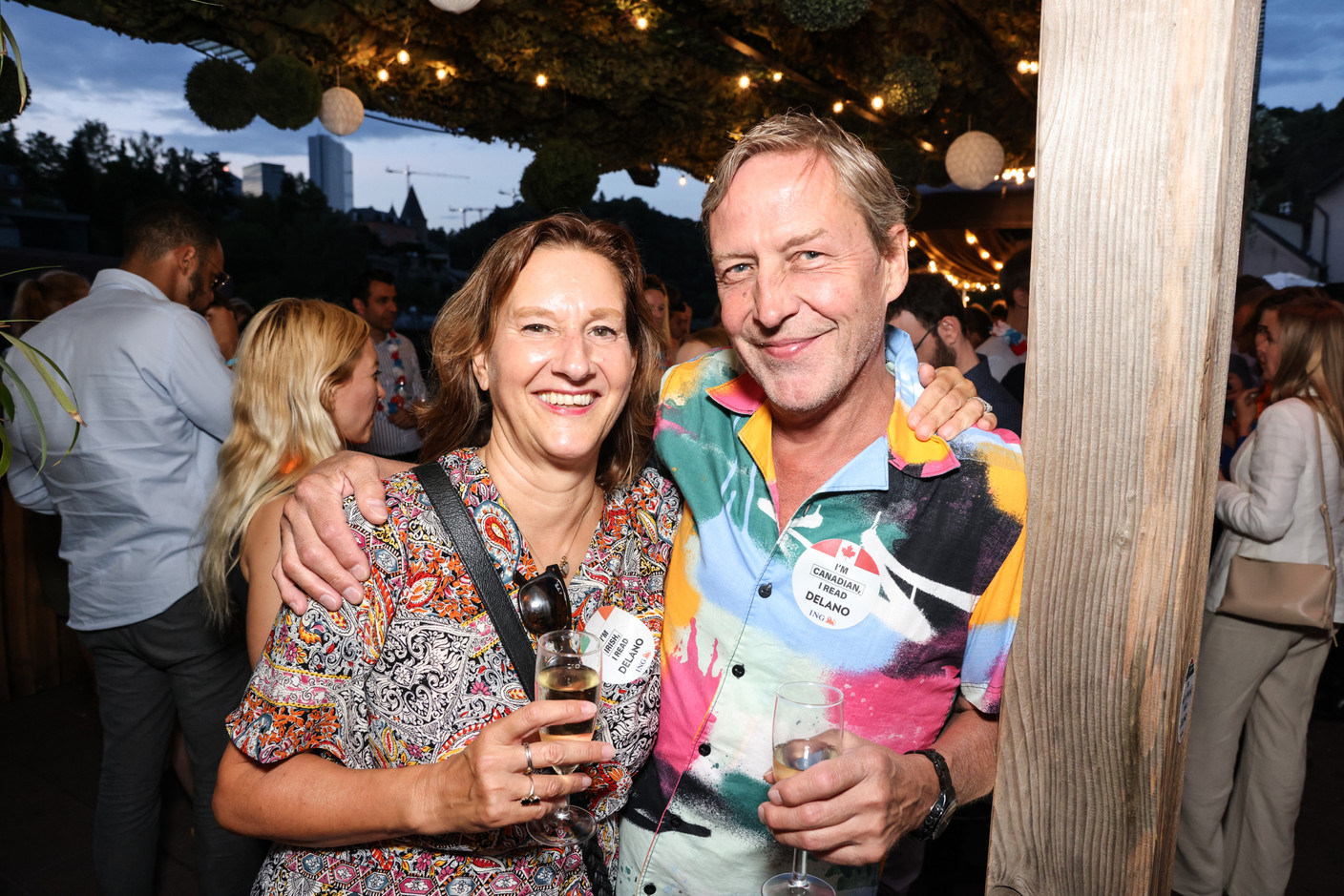 Mary Carey (PwC) and Michael Dubrule (Michael Dubrule Media) seen during the Delano summer party, 13 July 2023. Photo: Marie Russillo/Maison Moderne