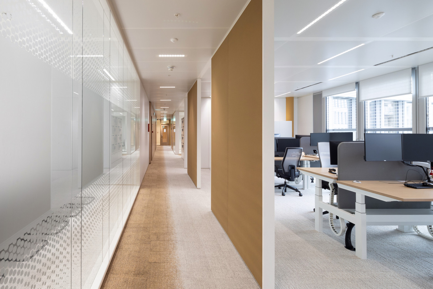 The interior fittings for the teams are designed in a contemporary style, with a combination of grey and camel.  Photo: Guy Wolff/Maison Moderne