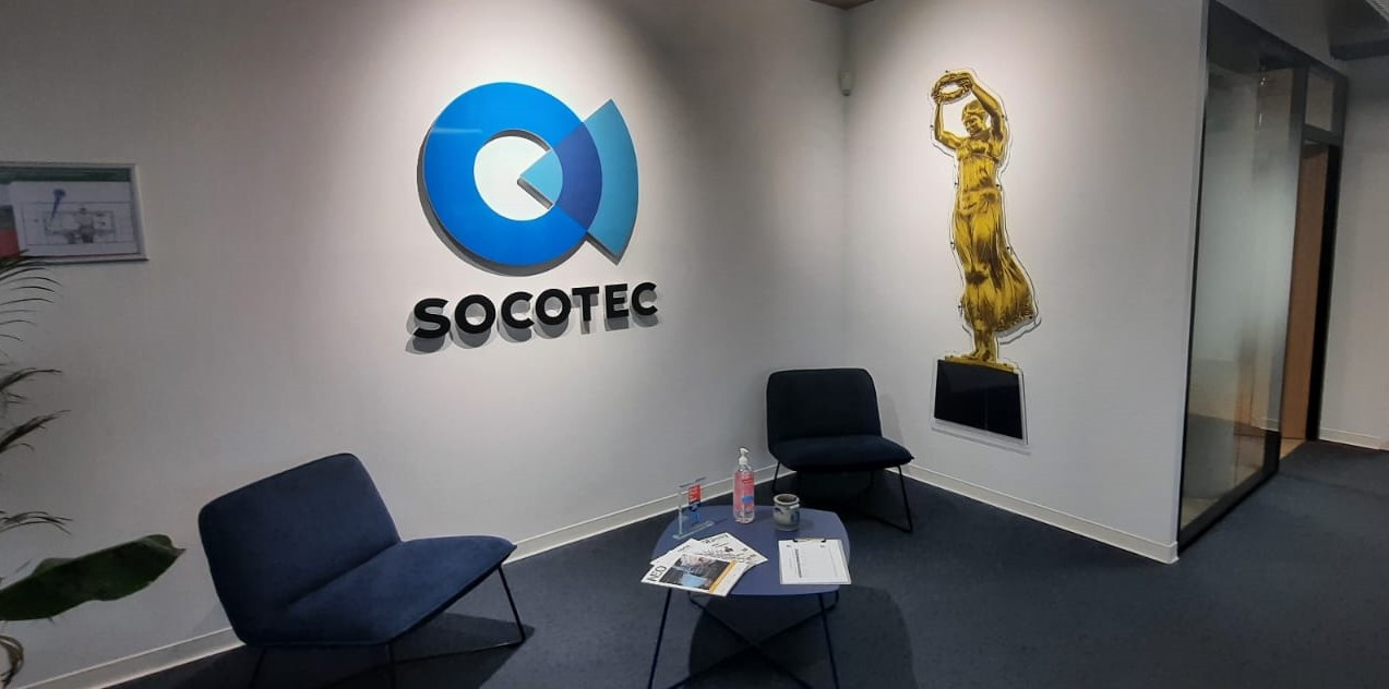 Pictured is the reception area of Socotec Luxembourg at its Livange premises.  Photo: Socotec