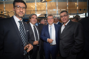 Daniel Soriano (Proximus), Yves De Pril (Conostix), Jean-Marc Servais (Conostix) et Romain Fouarge (Ministère de l'Economie) ((Photo: Nader Ghavami))