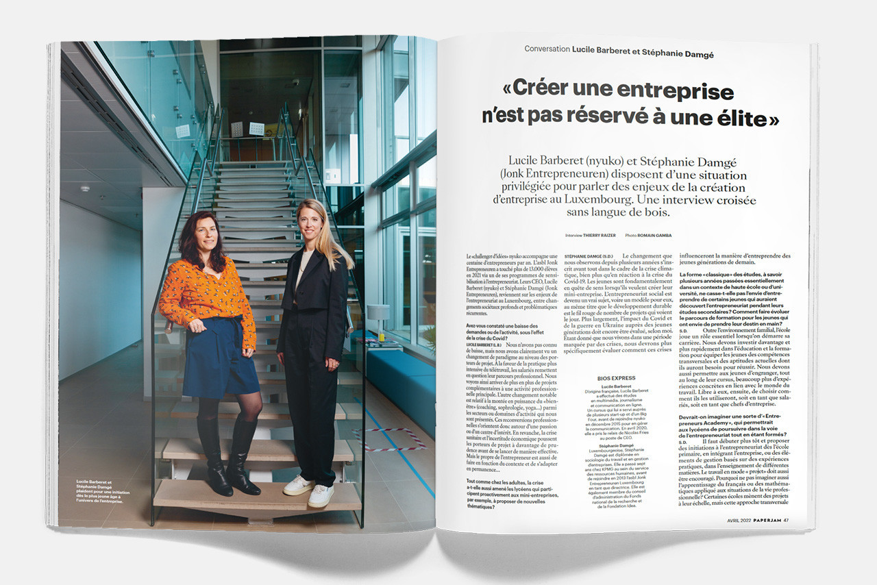 Conversation inspirante avec Lucile Barberet et Stéphanie Damgé sur l’entrepreneuriat chez les jeunes. (Illustration: Maison Moderne)