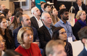 Attendees are seen during Luxflag Sustainable Investment Week, held at the Schéiss cultural centre, 17 October 2023. Photo: Guy Wolff/Maison Moderne