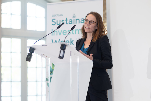 Delano attended the “Green transition finance in reality” panel during Luxflag’s Sustainable Investment Week in Luxembourg on 17 October 2023. Pictured is Katja Filzek (Union Investments). Photo: Guy Wolff/Maison Moderne
