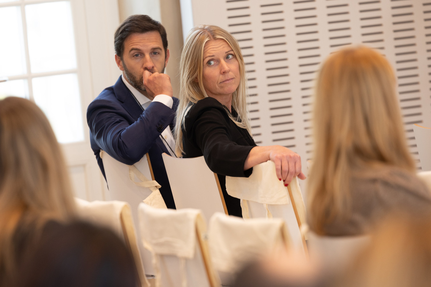 Arnaud Gillen and Sigridur Torfadottir of Innpact are seen attending Luxflag Sustainable Investment Week, held at the Schéiss cultural centre, 18 October 2023. Photo: Guy Wolff/Maison Moderne