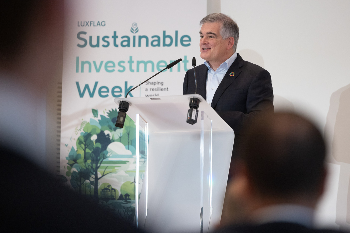 Luxflag sustainable investment. Claude Marx. CSSF Claude Marx, director general of Luxembourg financial regulator CSSF, seen speaking at Luxflag Sustainable Investment Week, 19 October 2023.