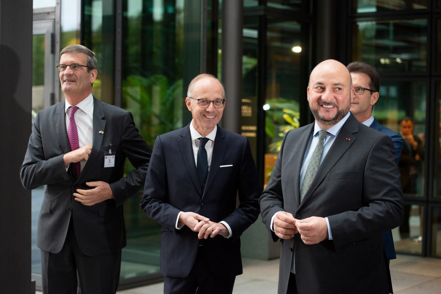 Bernard Gilliot (Fédération des
entreprises de Belgique), Luc Frieden (Chambre de commerce) et Étienne Schneider (vice-Premier ministre) (Photo: Anthony Dehez)
