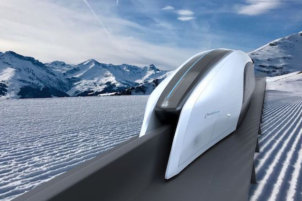 À 540km/h au-dessus d’un «T» renversé, le Spacetrain peut s’intégrer «assez facilement» au paysage. Même en bord d’autoroute. (Photo: Spacetrain)