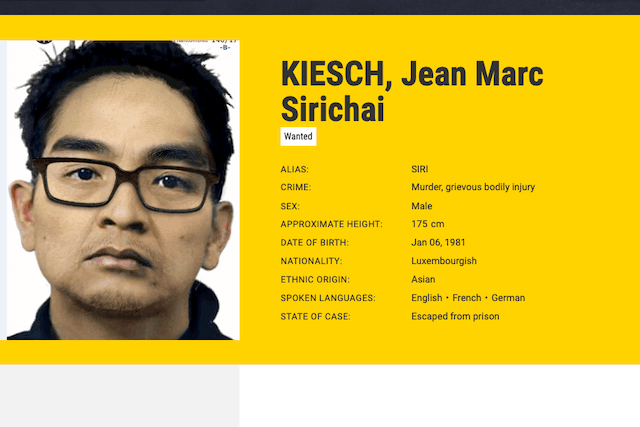 A most-wanted search card issued by Europol for Jean-Marc Sirichai Kiesch Photo: Europol
