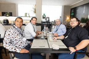 Etienne Freres (United International Management), Sébastien Kayser (Abalone Group), Pascal Henner (Simac PSF) and Eric Gangolf (Go! Express & Logistics Luxembourg) at the Paperjam Club’s carrousel lunch at the Légère Hôtel Luxembourg, 20 September 2024. Photo: Eva Krins/Maison Moderne