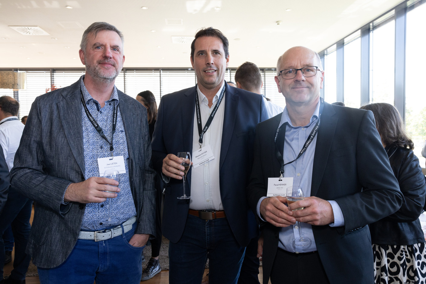 Joeri Lieten (Autoglas Luxembourg), Sébastien Kayser (Abalone Group) and Pascal Henner (Simac PSF) at the Paperjam Club’s carrousel lunch at the Légère Hôtel Luxembourg, 20 September 2024. Photo: Eva Krins/Maison Moderne
