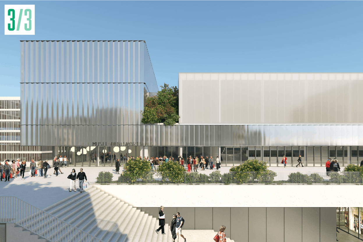 Le projet Perspectiv' réunit logements, commerces, bureaux et complexe sportif. Il accueillera également le Musée national des Sports.  (photo : Perspectiv’)