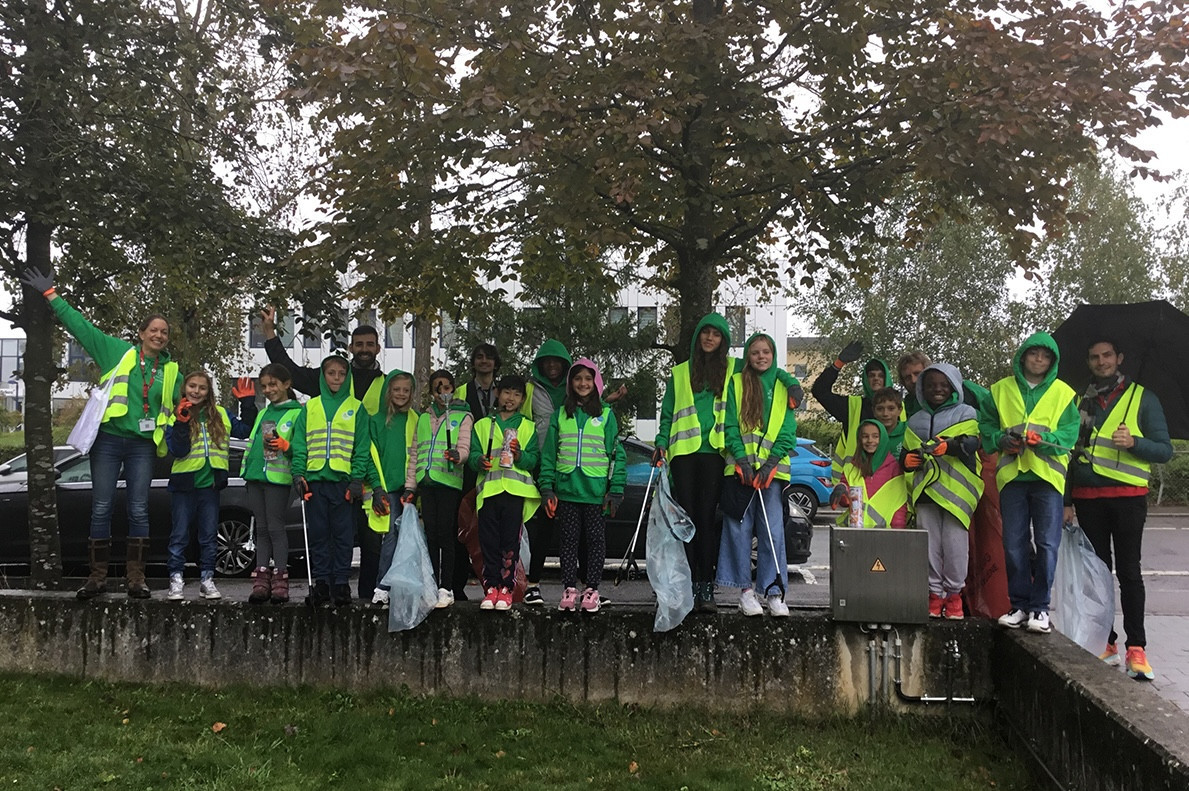 St George’s students and staff did not let the wet weather dampen their rubbish collection efforts as part of World Cleanup Day events. Photo: St George's International School, Luxembourg