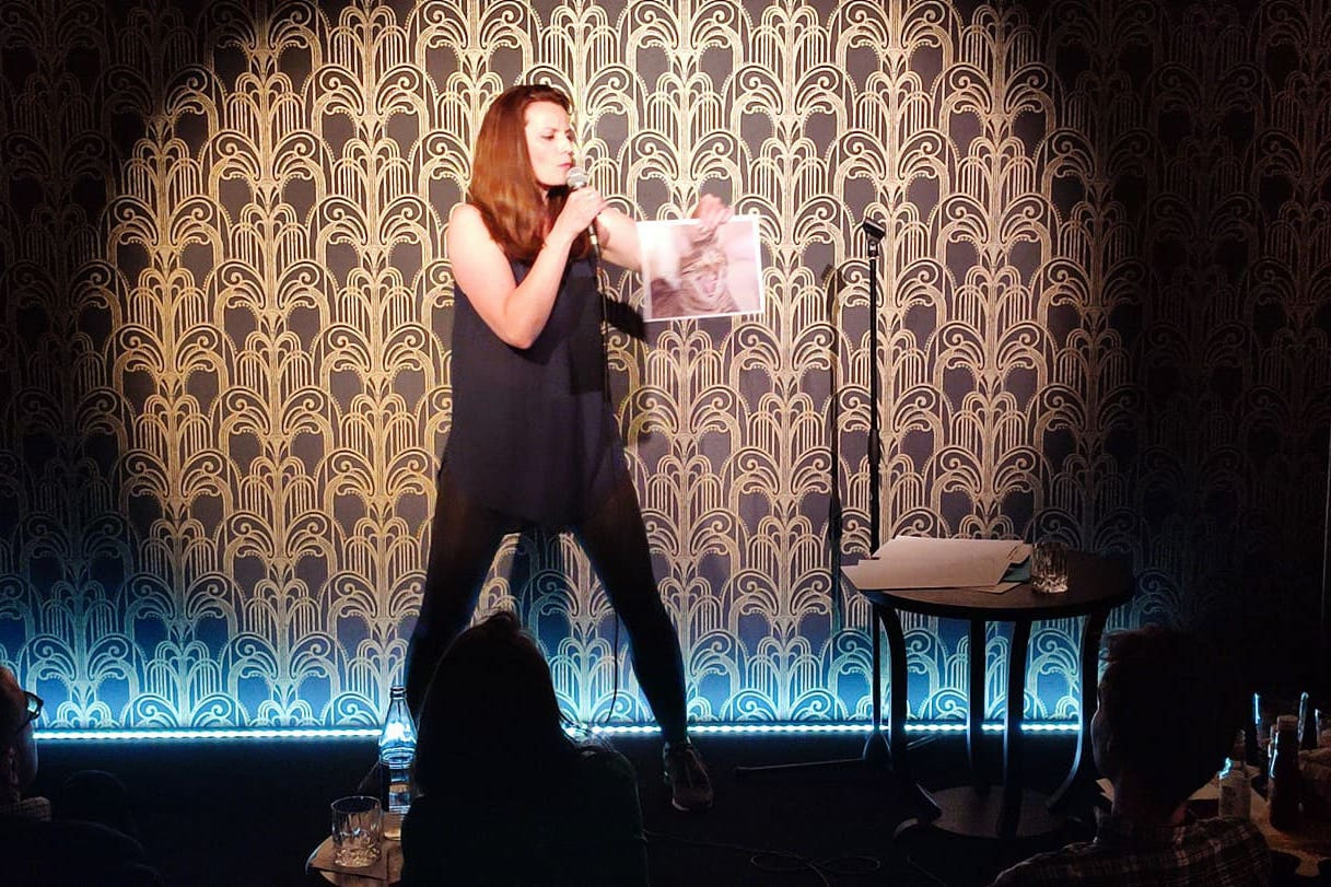 When you do stand-up you get your annual review instantly--and straight to your face--says Bauldry, pictured here at Festrogen 2022. But mastering this artform, she adds, will also build life skills useful off the stage.  Photo: Festrogen